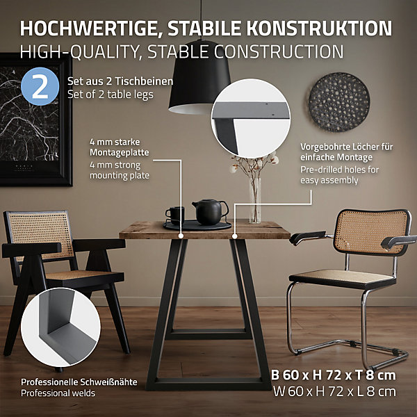 Lot de 2 pieds de table ECD Germany forme trapèze 60x72 cm anthracite acier revêtu par poudre