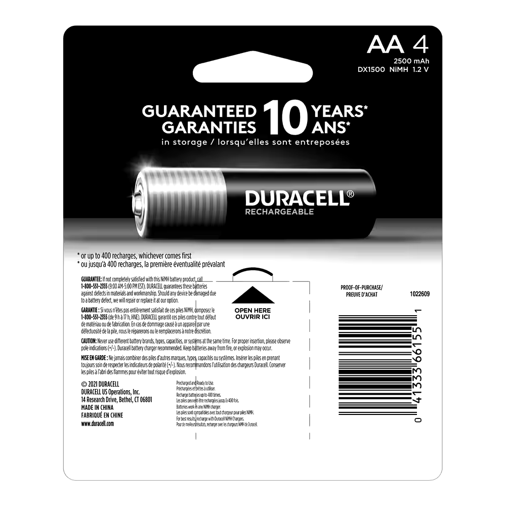 Duracell AA Rechargeable Batteries, 4-pk