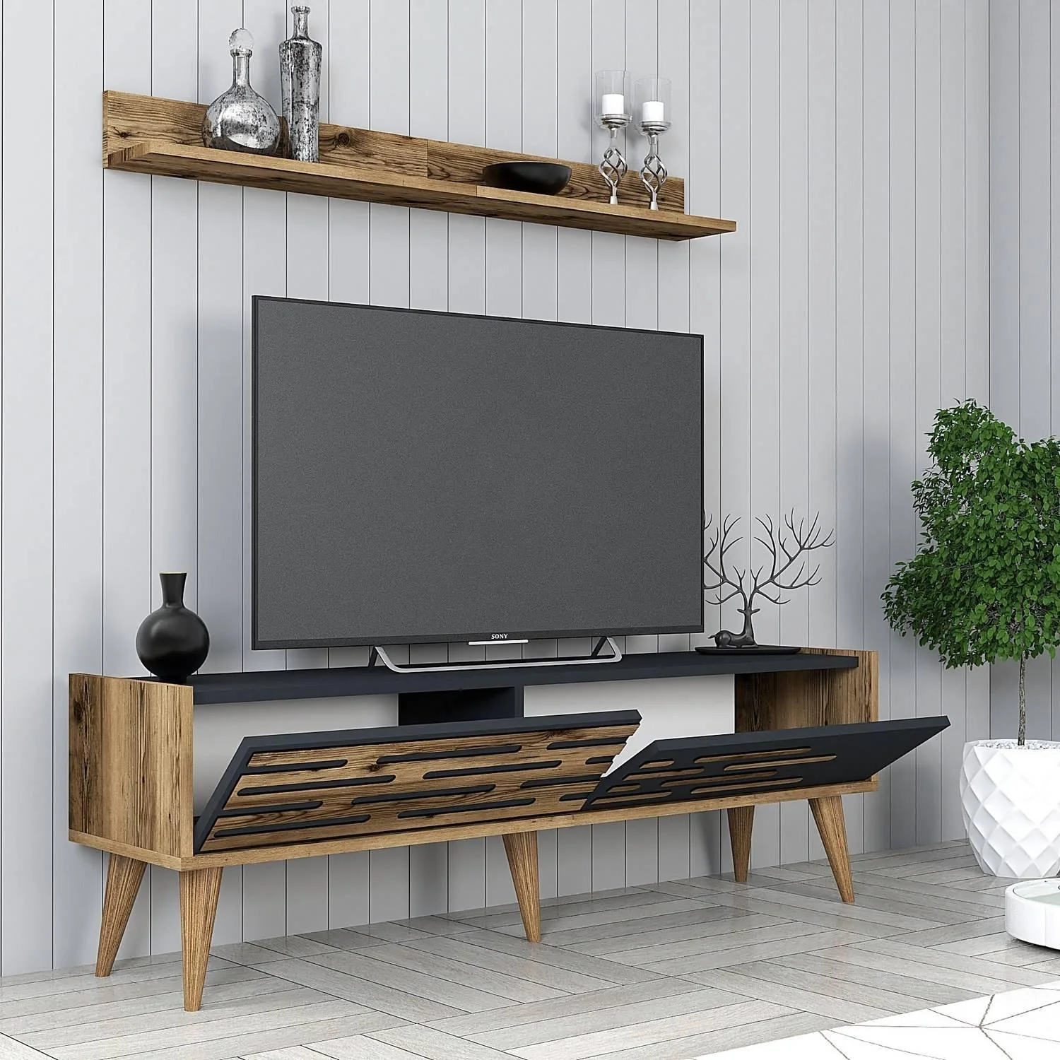 Set van TV-meubel en wandrek Valensiya