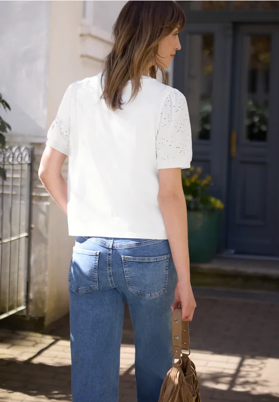 T-Shirt mit Rundhals und Spitzenärmeln