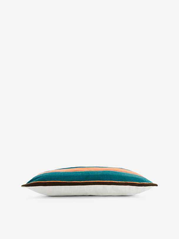 Coussin petrorange 30x50 effet lin orange/indigo