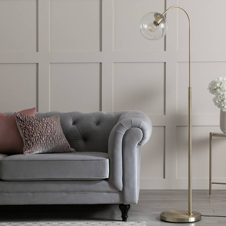 Habitat Coleman Glass Shade Metal Floor Lamp - Brass