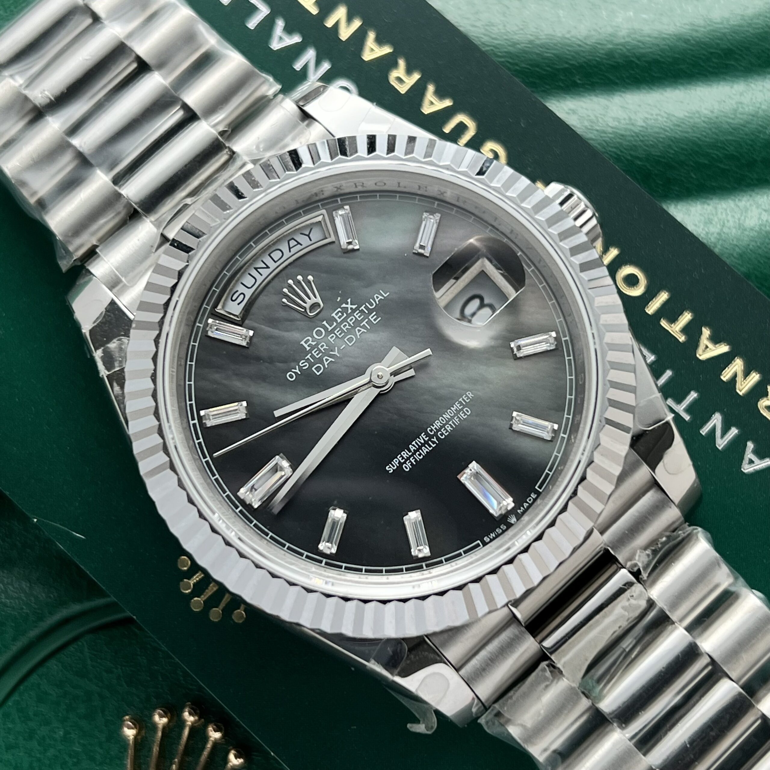 Rolex Day-Date 316L Steel Dark MOP Dial CZ Diamonds 40mm AAA Replica