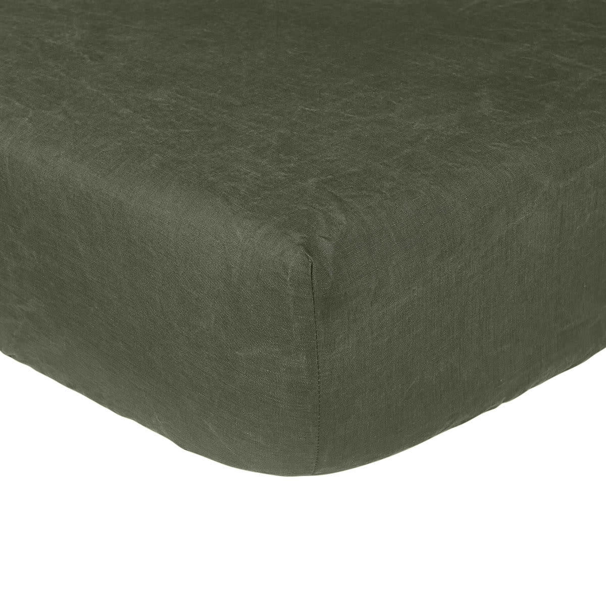 ROMARIN - Drap housse uni en lin vert 160x200