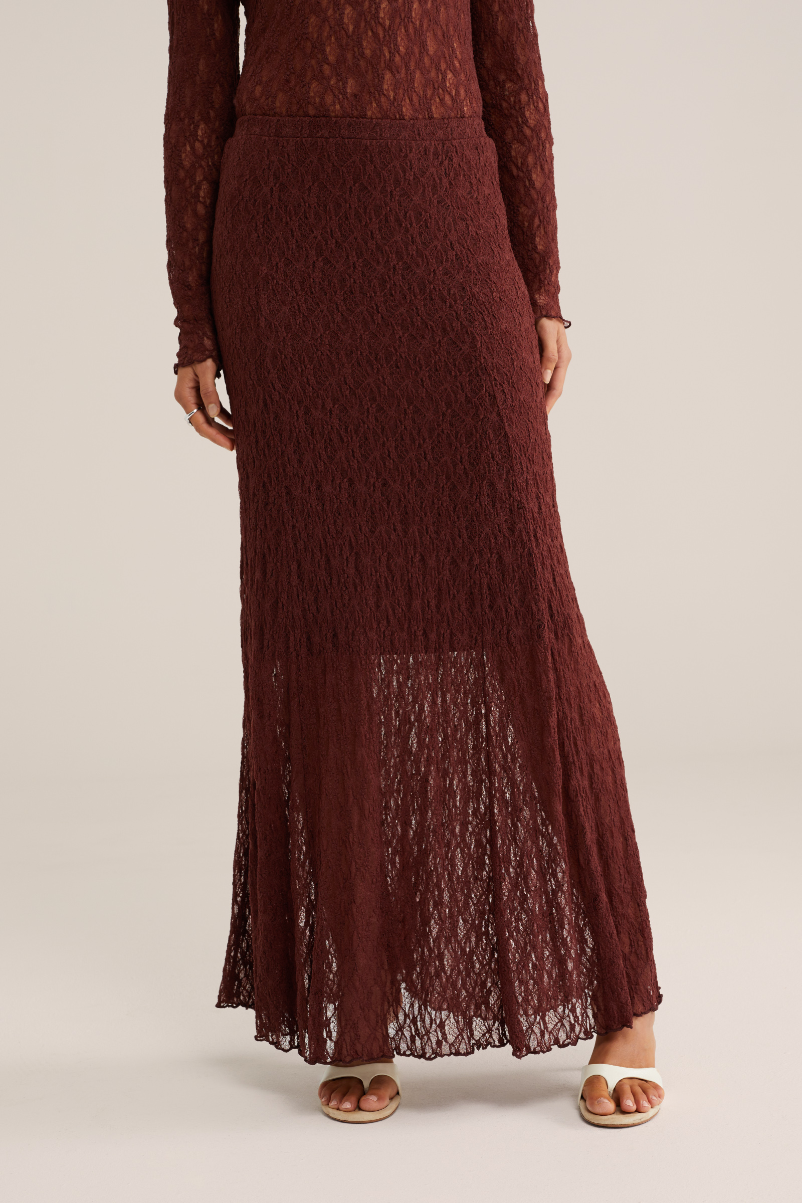 Dames jersey maxi rok met kant