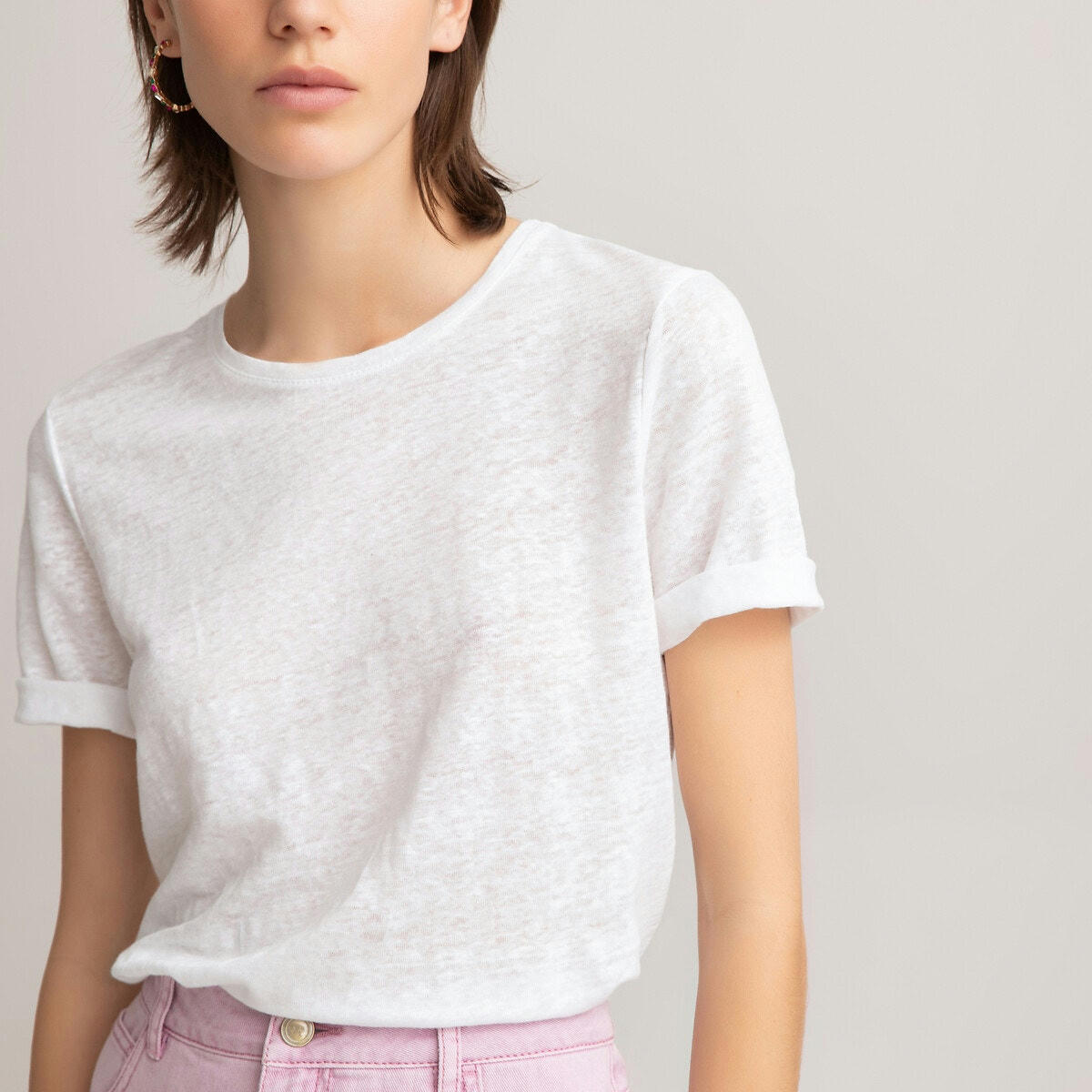 T-shirt en lin col rond, fabriqué en Europe