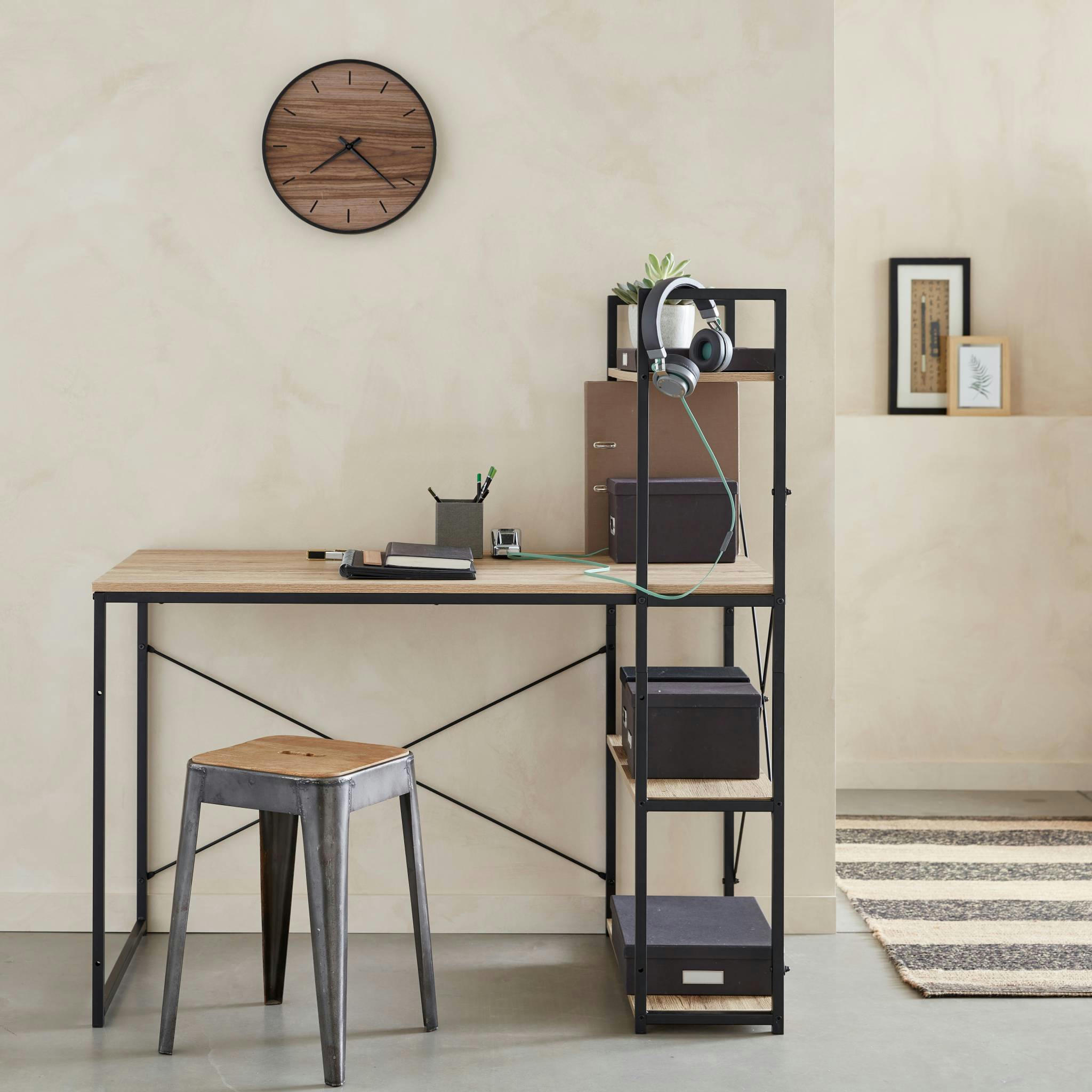 LOFT - Bureau bibliothèque effet bois avec étagères