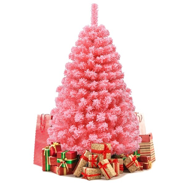 Costway 4.5ft Snow Flocked Hinged Artificial Christmas Tree w/ Metal