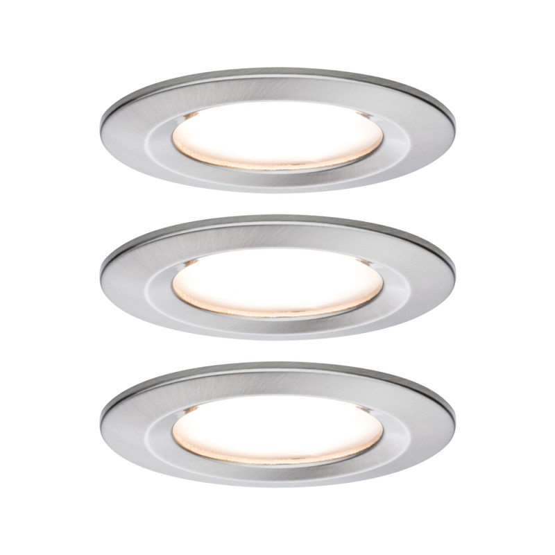 Spot encastrable LED Nova acier brossé blanc chaud IP44 6 W 3 pièces PAULMANN