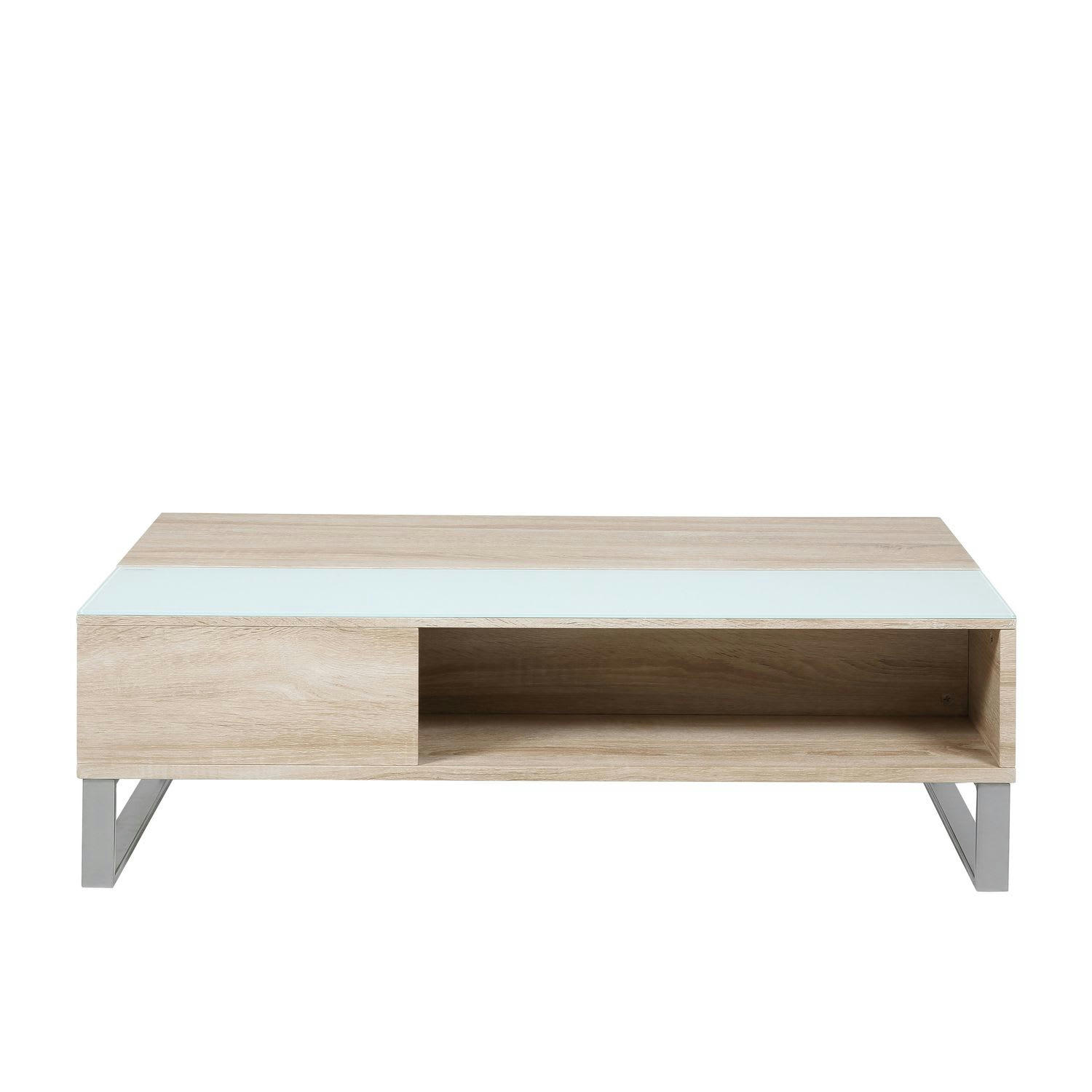 AZÉLA - Table basse en verre et mdf avec plateaux relevable beige