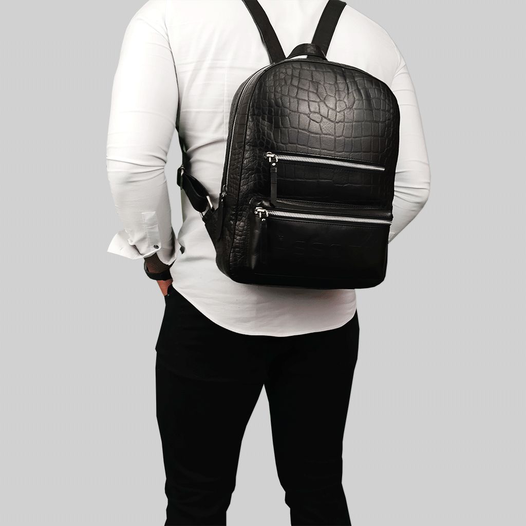 Assots London OSCAR' Full Grain Croc Leather Laptop Backpack