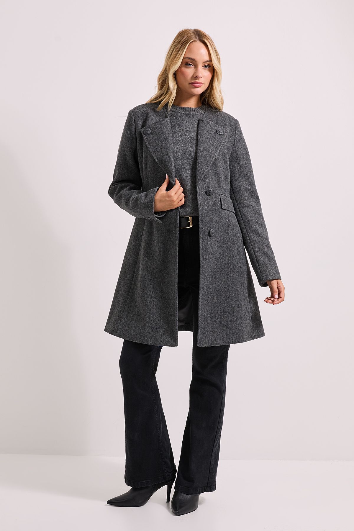 Dorothy Perkins Button Detail Faux Wool Midi Coat