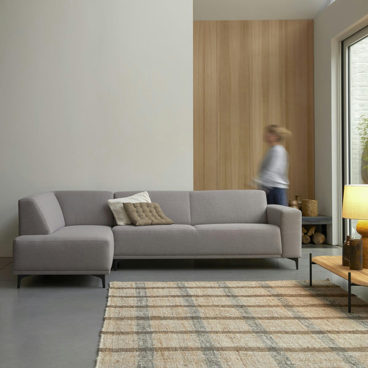 LARS - Canapé d'angle gauche en tissu gris 295 x 185 cm, 5 places