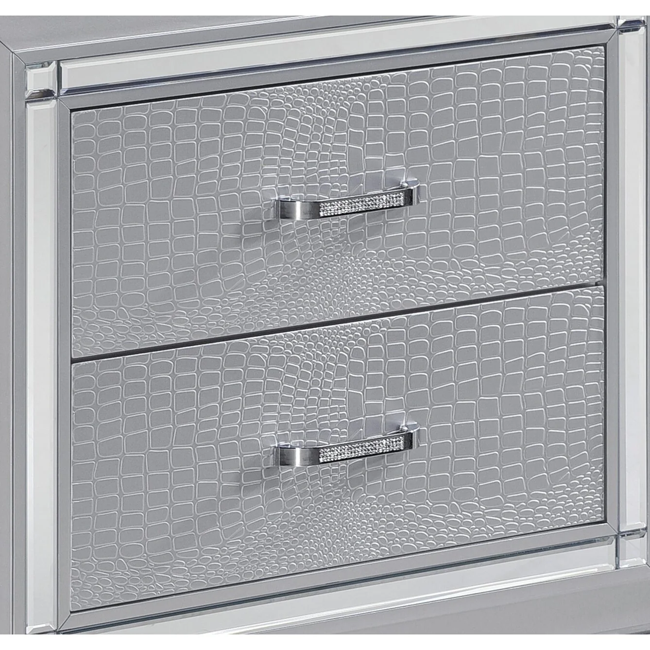 Glamourous 1pc Nightstand 2x Dovetail Drawers Faux Alligator Embossed Fronts Bedroom Furniture