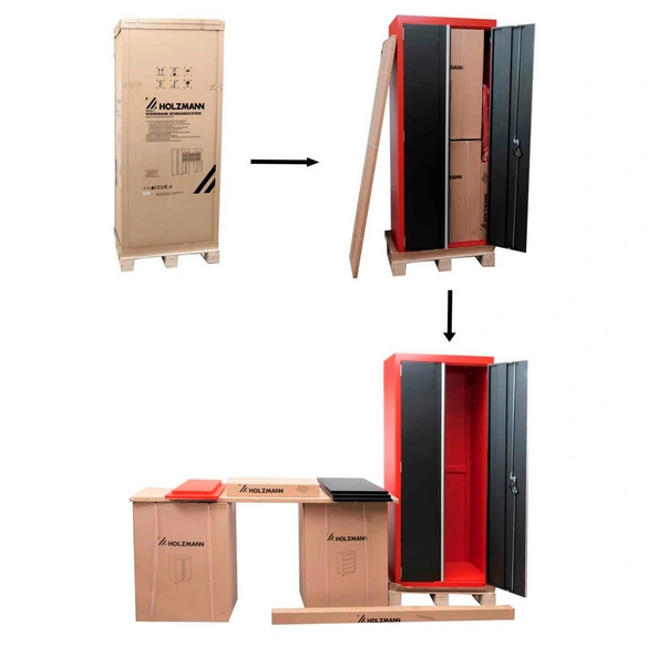 Profi Werkbank »WESS13«, inkl. Schrank und Lochplatte, rot/schwarz