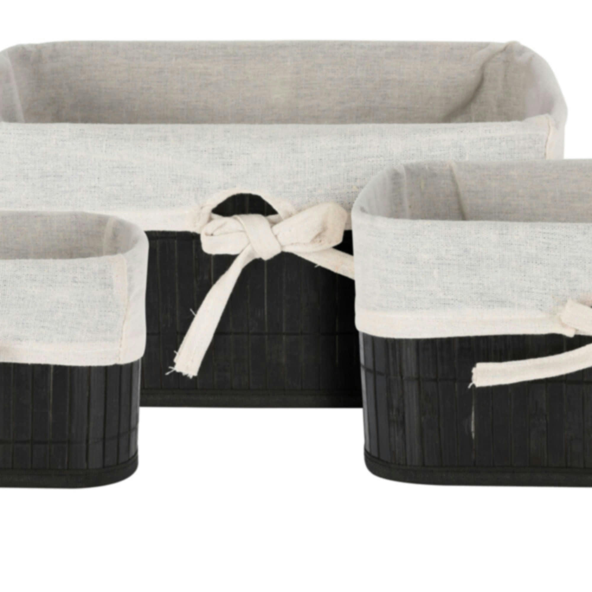 - Set de 3 paniers de rangement en bambou noir pour salle de bain