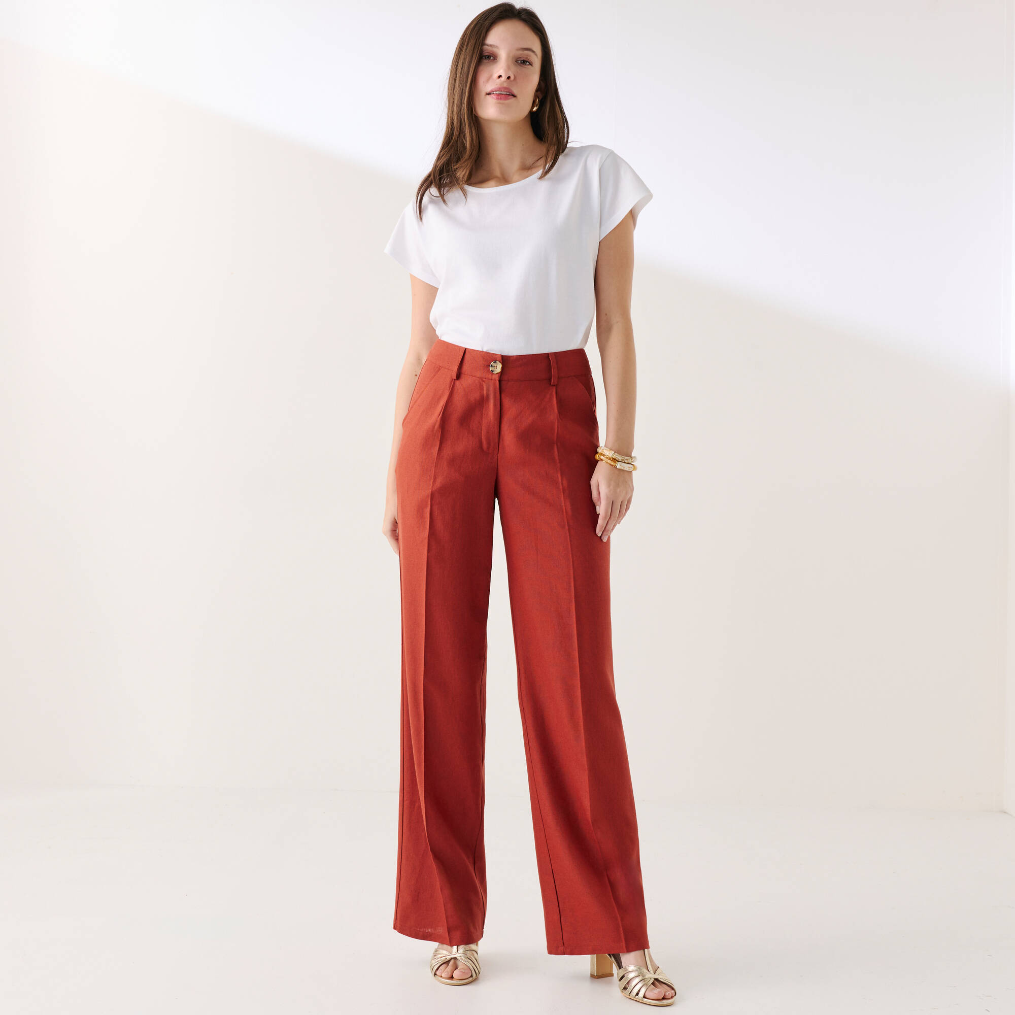 Pantalon large fluide, lin mélangé