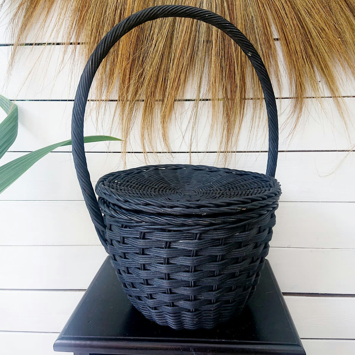 RATAN - Panier en osier, noir 30x24x50 cm