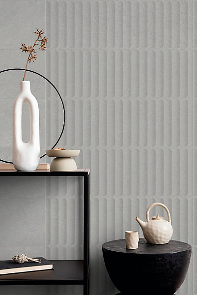Faïence murale intérieur gris mat effet cannelures L.90 x l.30 cm x ép.10,8 mm, Astor