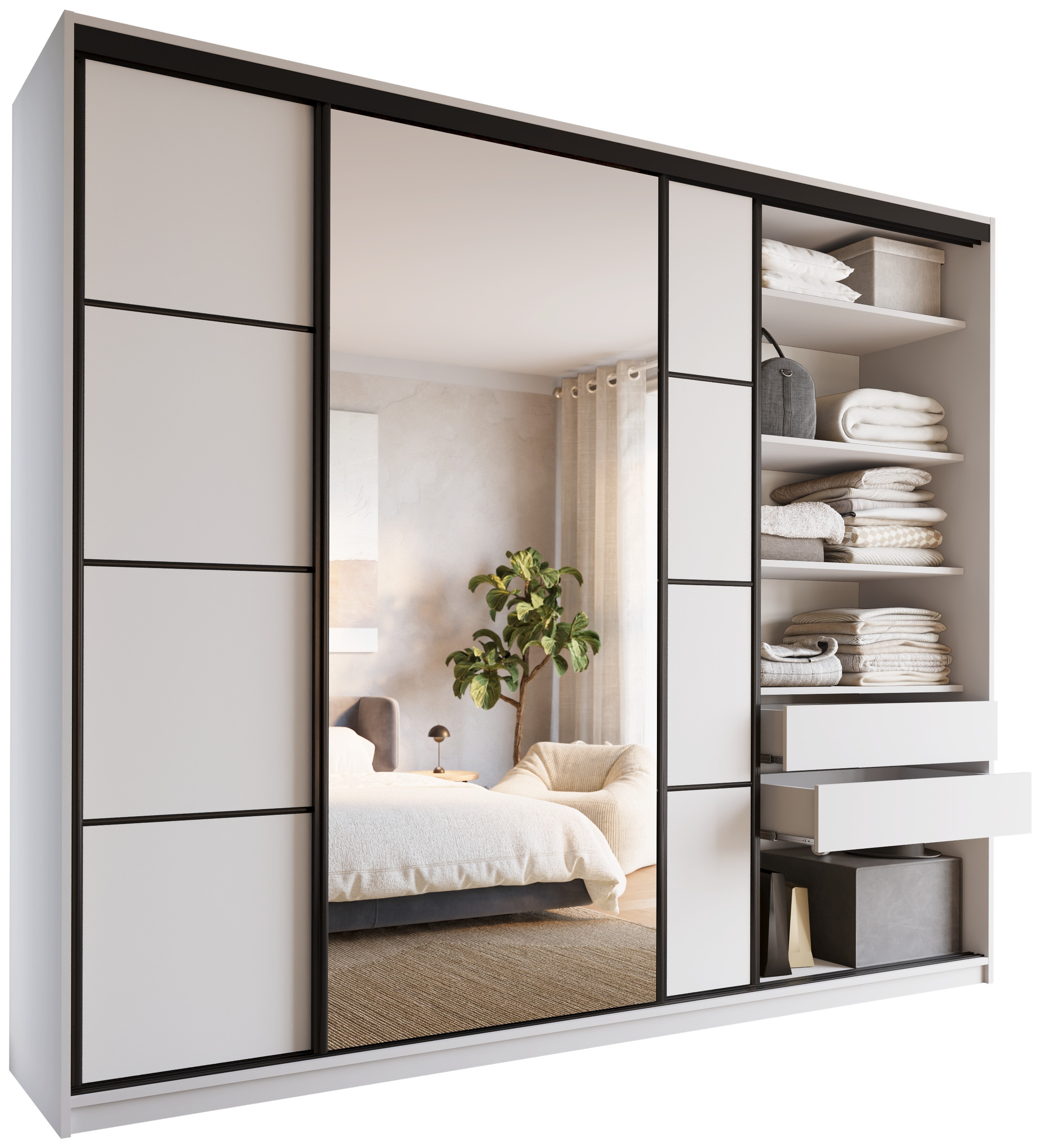 Szafa przesuwna z lustrem 280 cm LOFT MAX biały