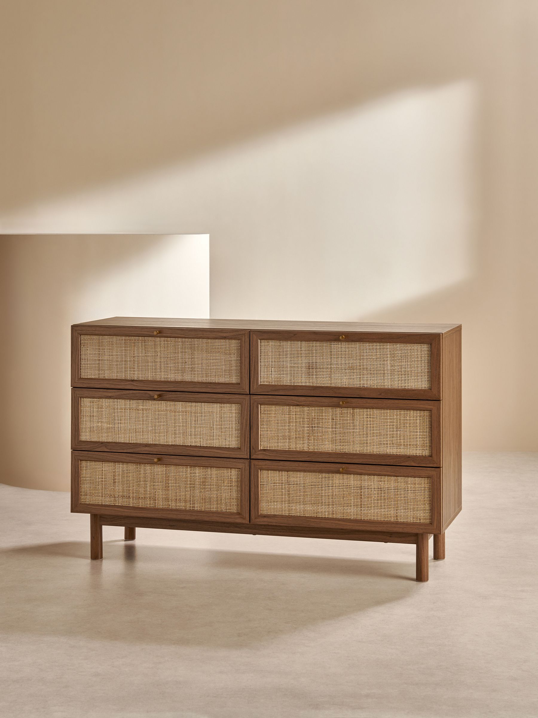 Pavia Rattan 6 Drawer Wide Chest of Drawers in Dark Oak Effect
