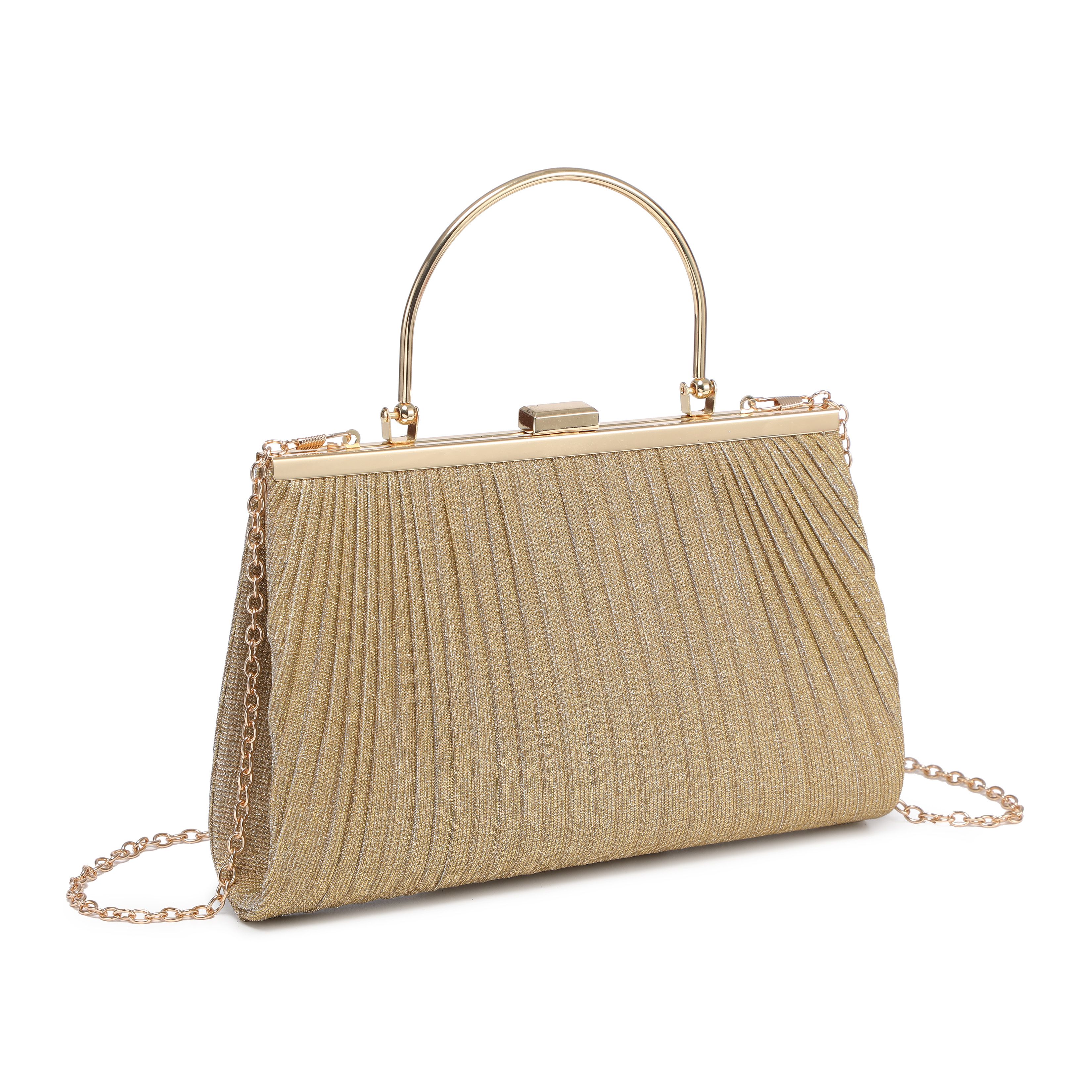 JFY Elegant Pleated Clutch Evening Bag With Metal Handle