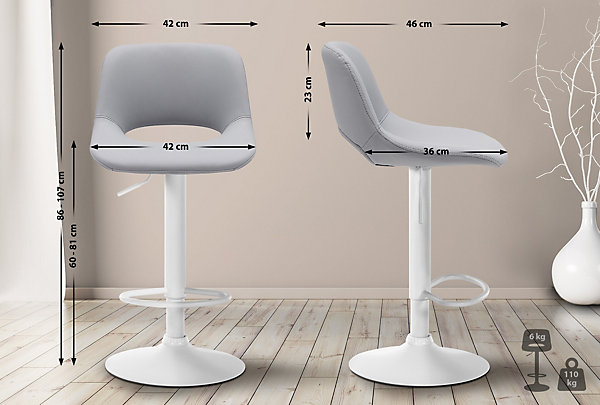 Lot de 2 tabourets de bar Camden, recouverts de similicuir Métalblancmat/Gris