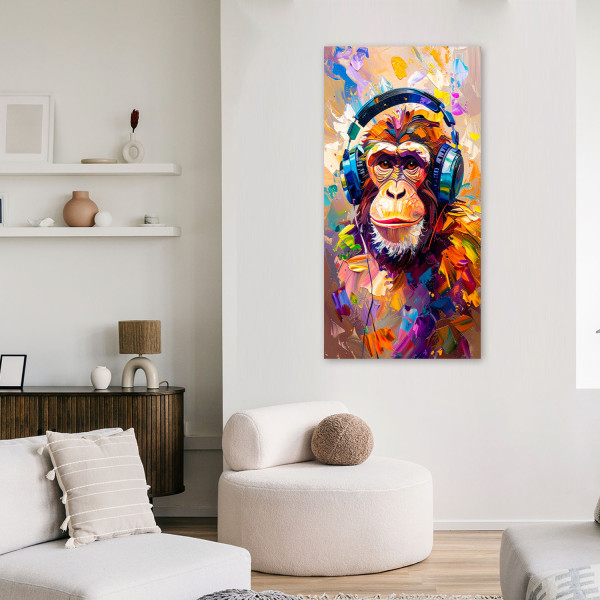 Feeby Obraz młodzieżowy do salonu, Kolorowa DJ Małpa w słuchawkach 40x80
