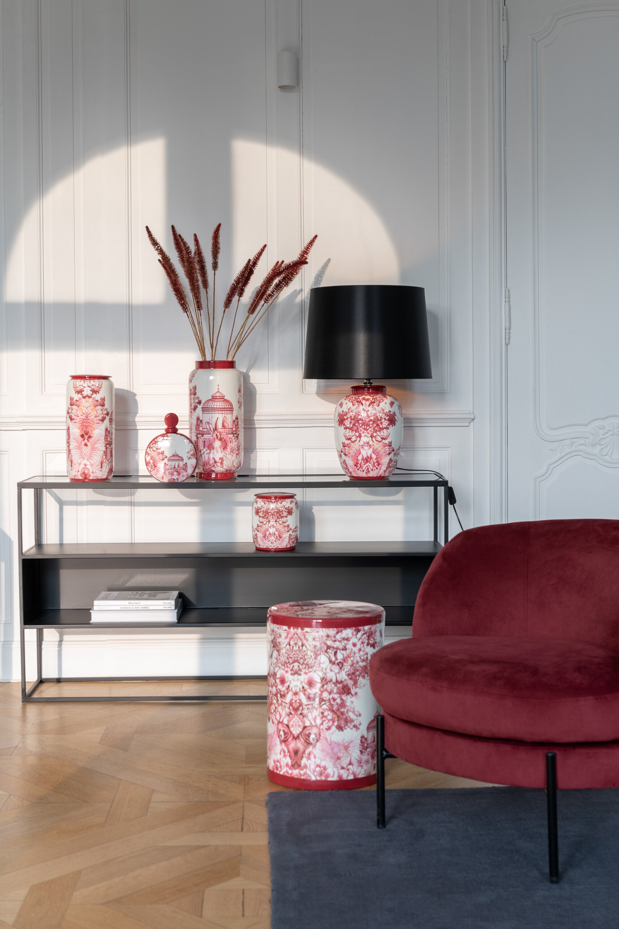 J-Line voorraadpot Moriko - porselein - rood wit - small