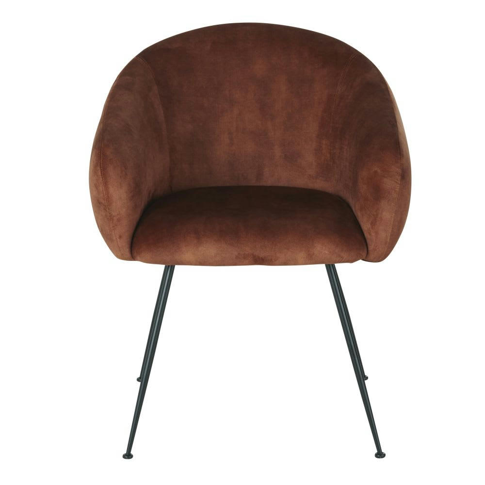 Kyss - Chaise avec accoudoirs en velours terracotta