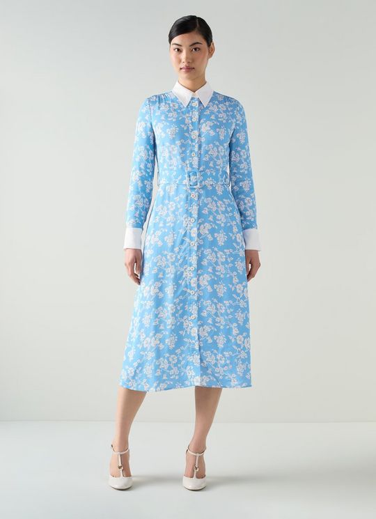 Kate Blue Meadow Print Shirt Dress