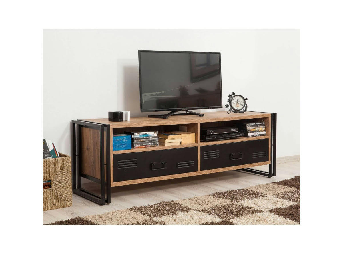 TENGA - TENGA - Meuble TV 150 cm Pin Atlantique Noir