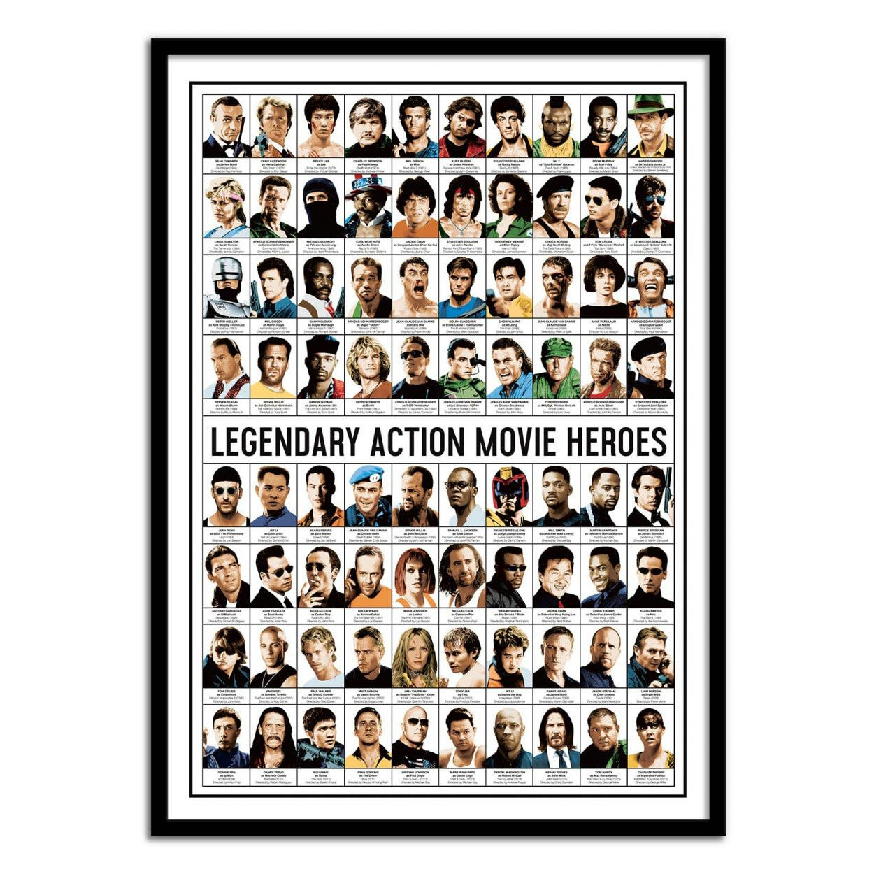 OLIVIER BOURDEREAU - LEGENDARY ACTION MOVIE HEROES - Affiche d'art 50 x 70 cm