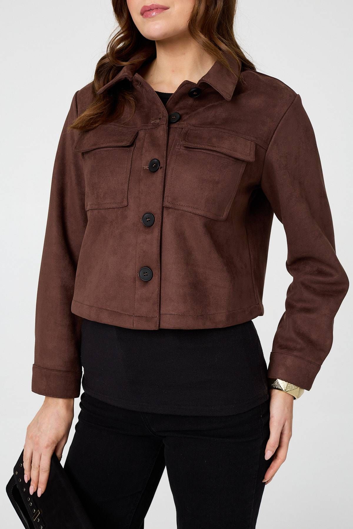 Izabel London Faux Suede Cropped Boxy Jacket