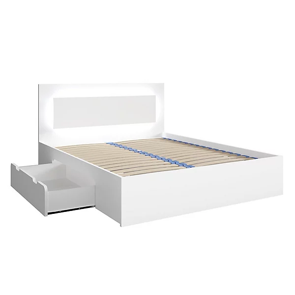 Lit NOFI 160 x 200 cm avec sommier et 2 tiroirs de rangement - blanc