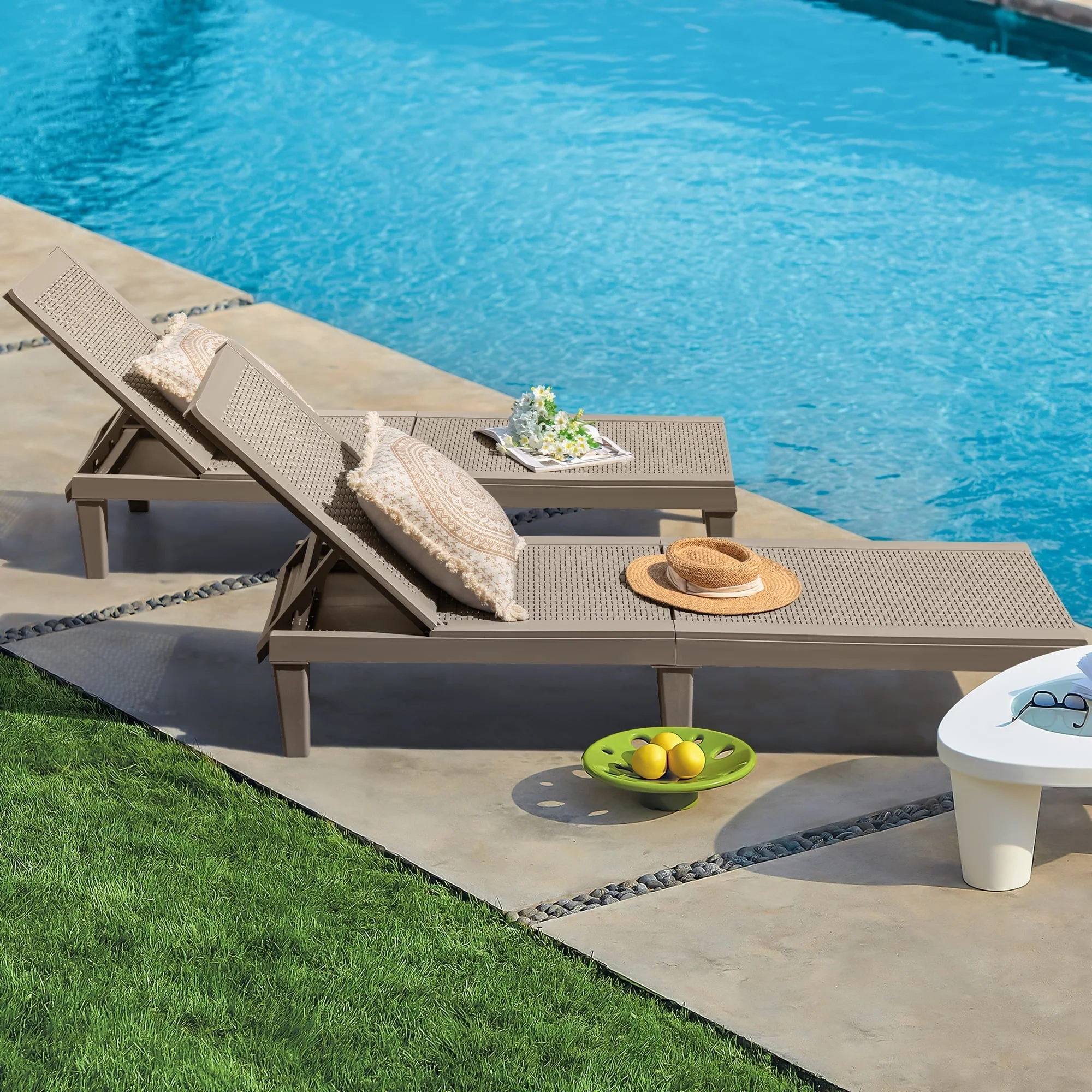 Homall Set of 2 Patio Chaise Lounge Chair with Adjustable Backrest