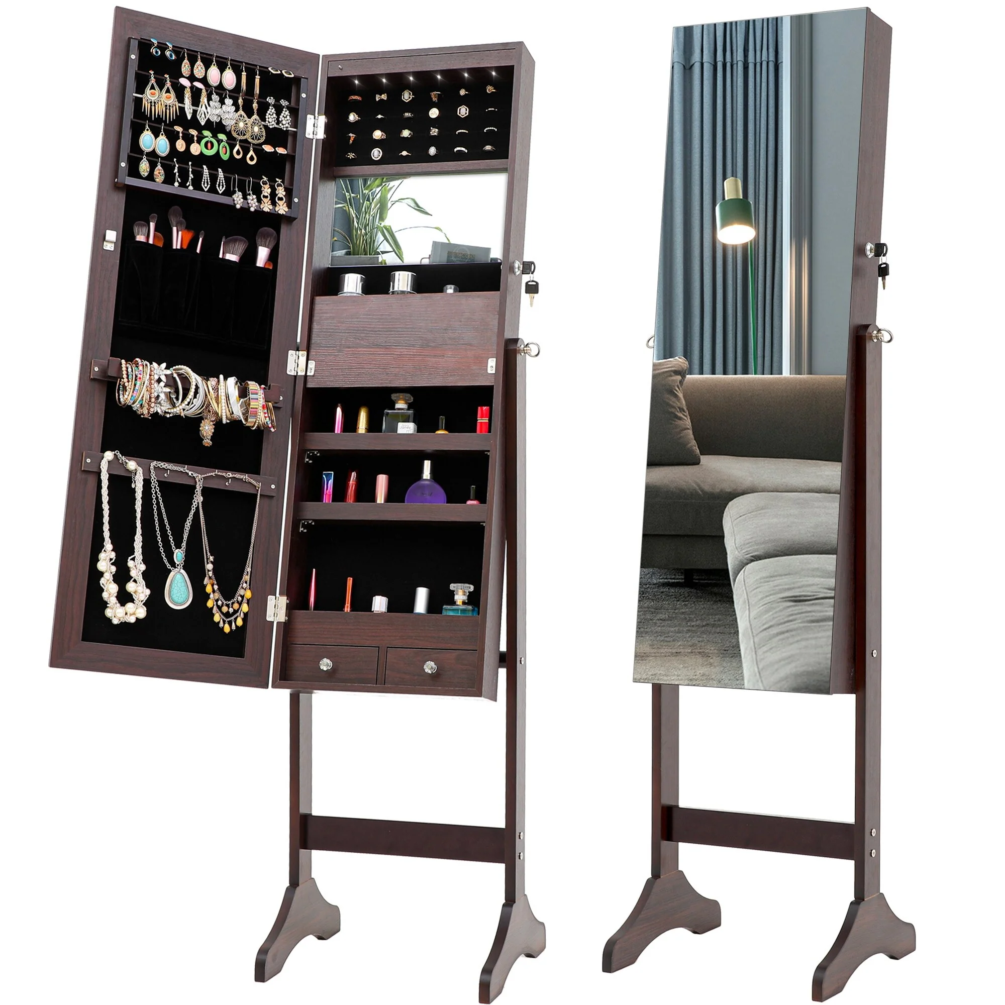 MDF Jewelry Storage Mirror Cabinet With LED Lights