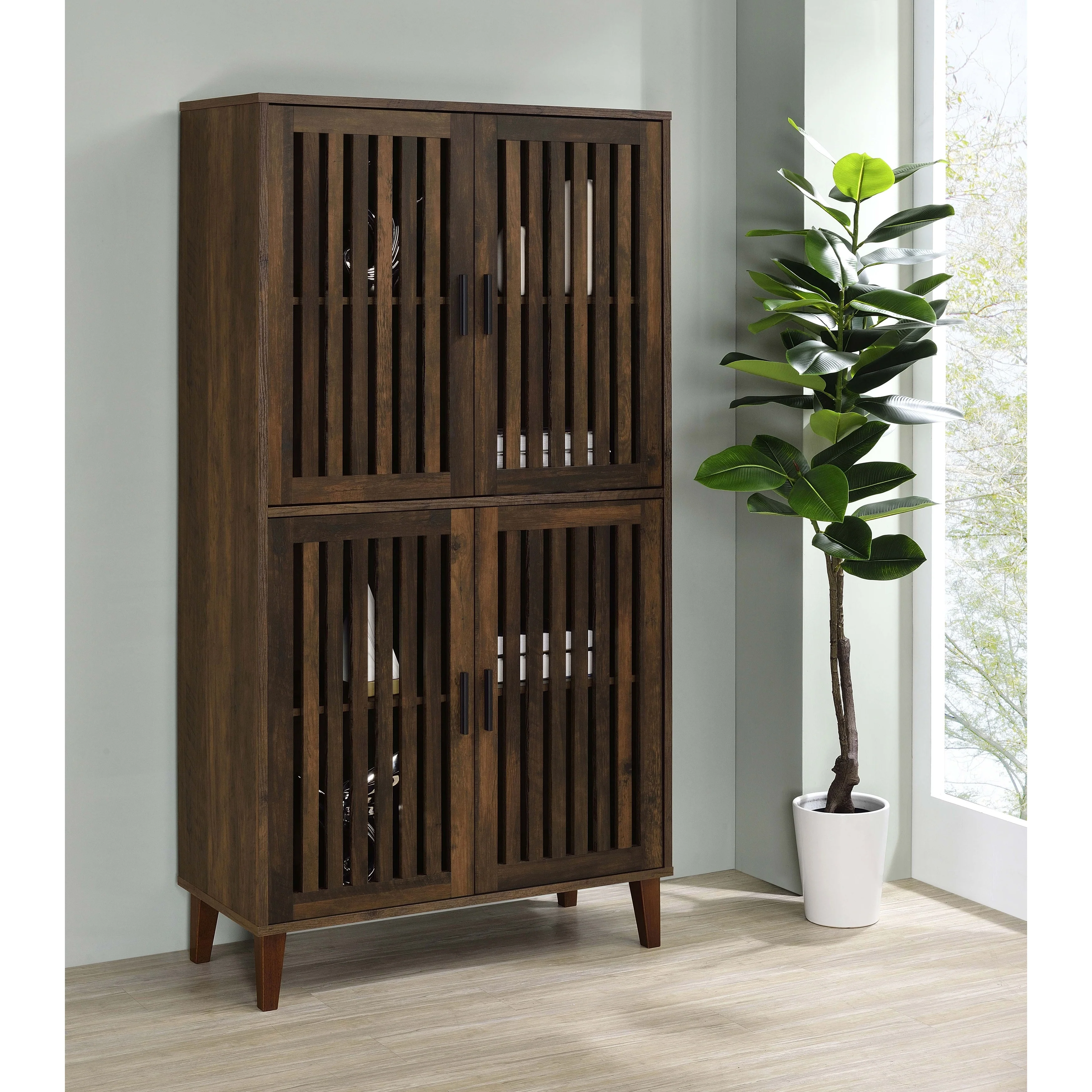 Elouise 4-Door Engineered Wood Tall Accent Cabinet Dark Pine
