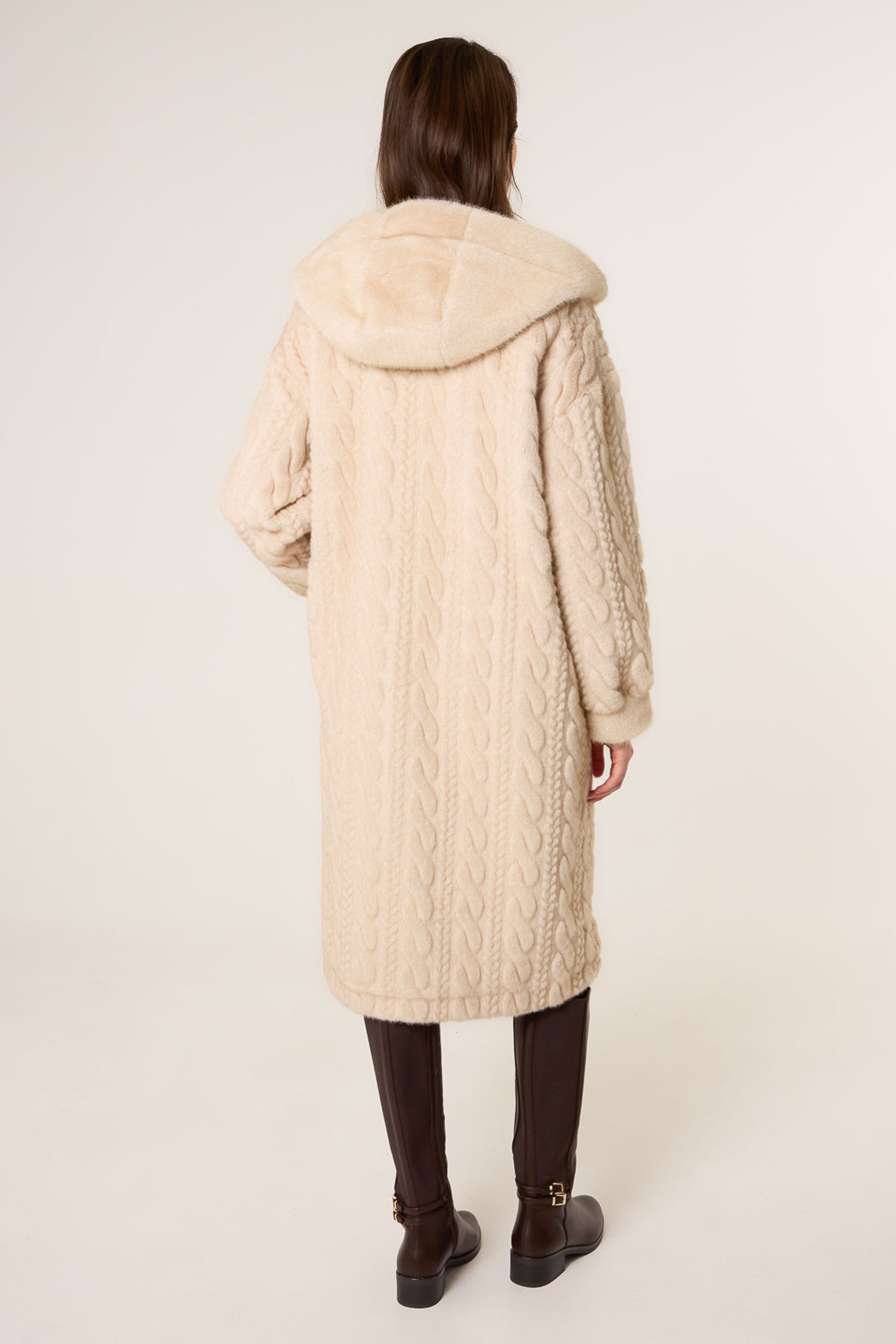 Blue Vanilla Beige Long Faux Fur Cardigan