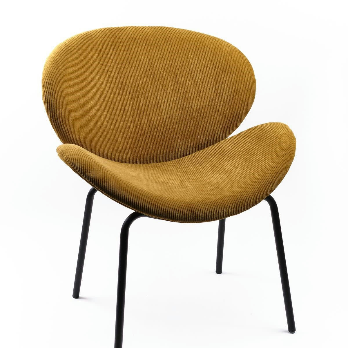 COZY - Fauteuil arrondi en velours côtelé marron et métal