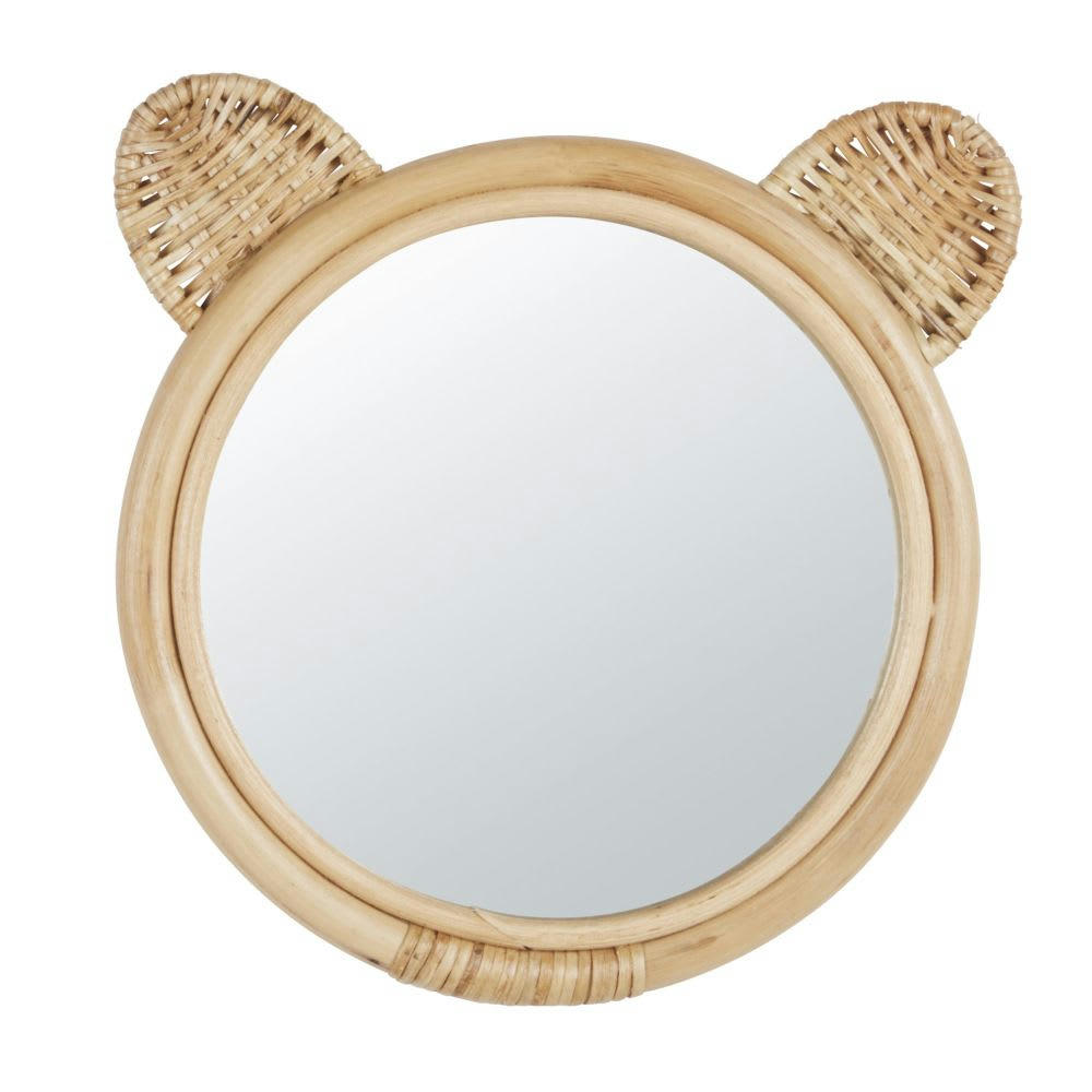 OCTAVE - Miroir rond et oreilles en rotin beige D30