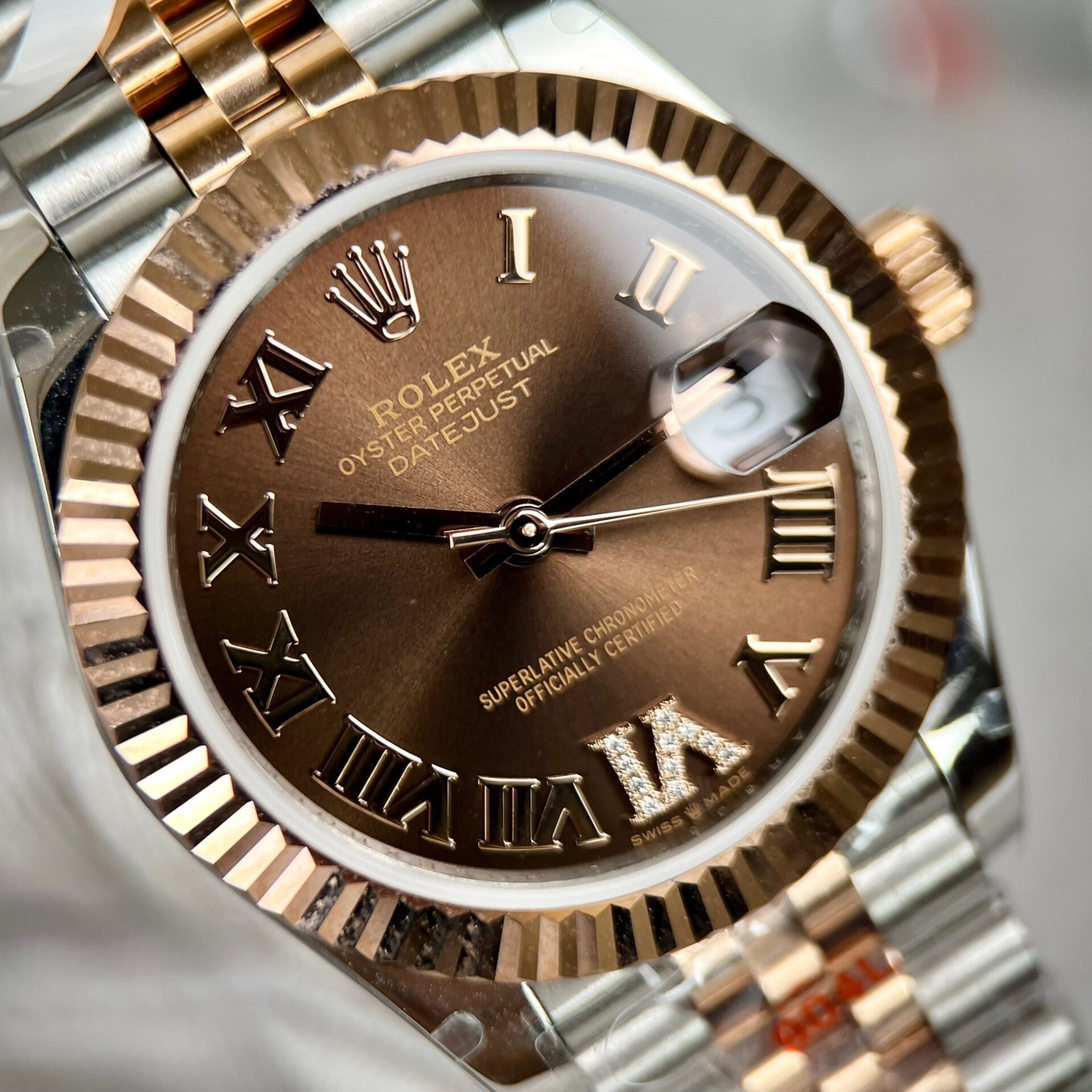Rolex Datejust SS/RG Plated Chocolate Dial CZ Diamonds 31mm Jub Super Clone
