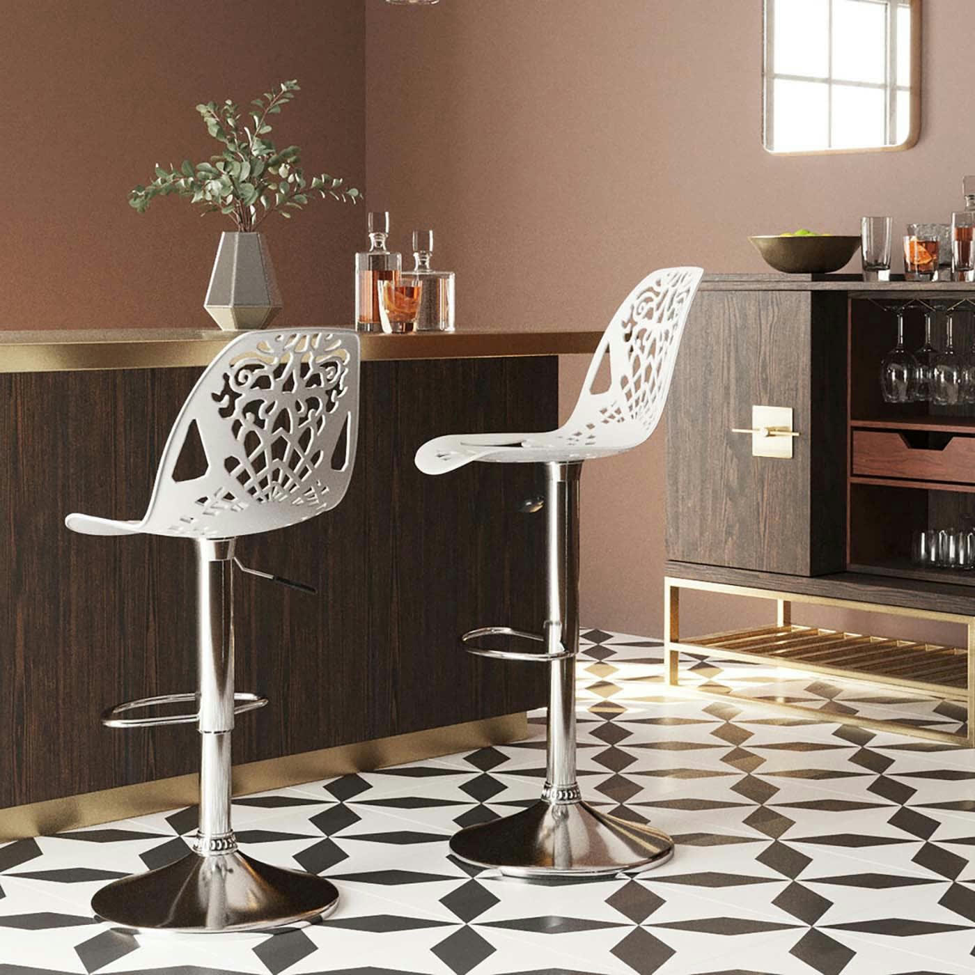 ORNAMENT - Tabouret de bar réglagle blanc et acier chromé