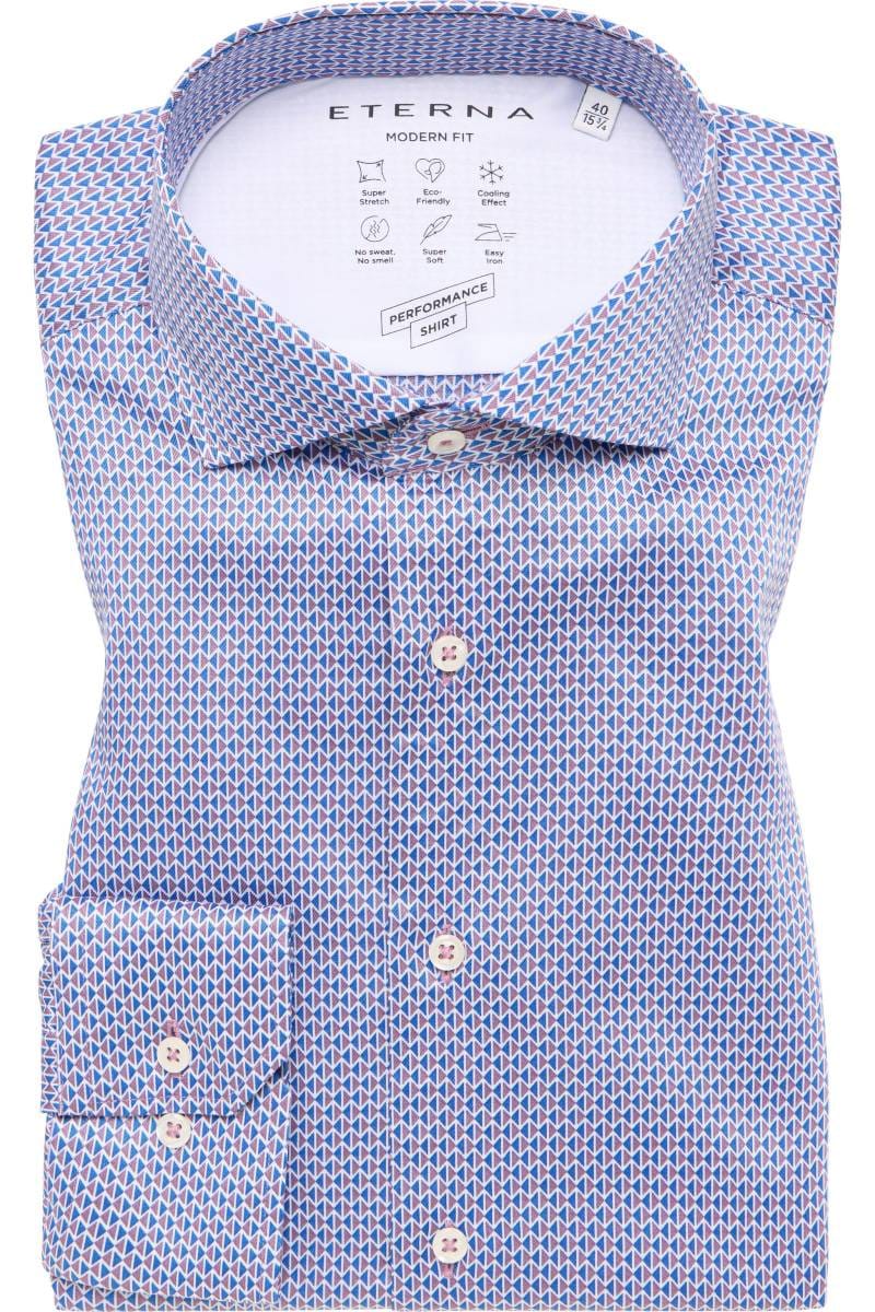 ETERNA Performance Modern Fit Tencel Hemd blau, Bedruckt