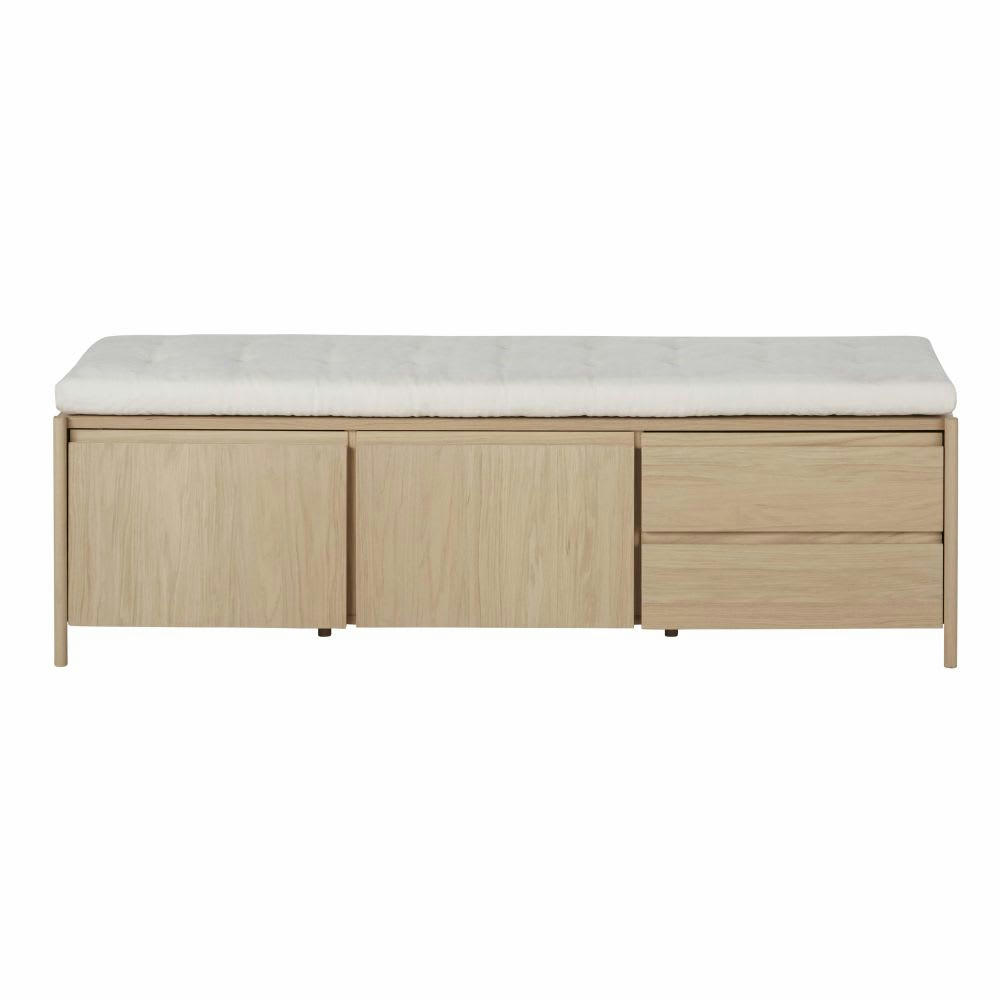 Idaho - Banc de rangement en bois beige 2 portes 2 tiroirs