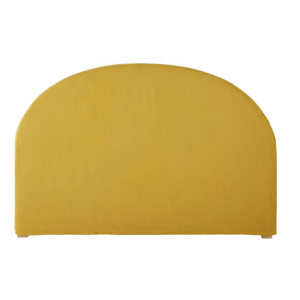 - Housse de tête de lit 140 en gaze de coton bio jaune moutarde
