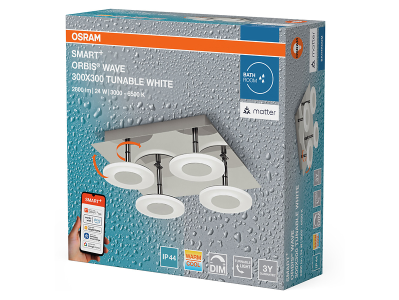 Plafon łazienkowy Smart Wifi Orbis LED ze ściemniaczem srebrny