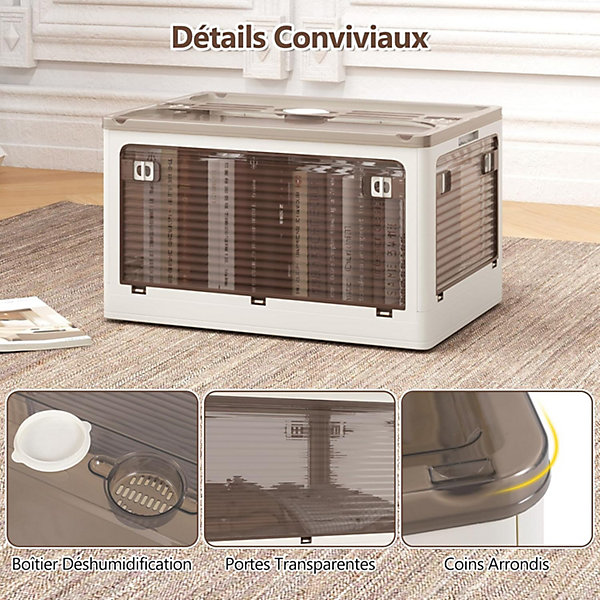 Lot de 3 Boîte de Rangement avec Couvercle Pliables avec Couvercles Boite Rangement Empilables avec Roulettes 132L