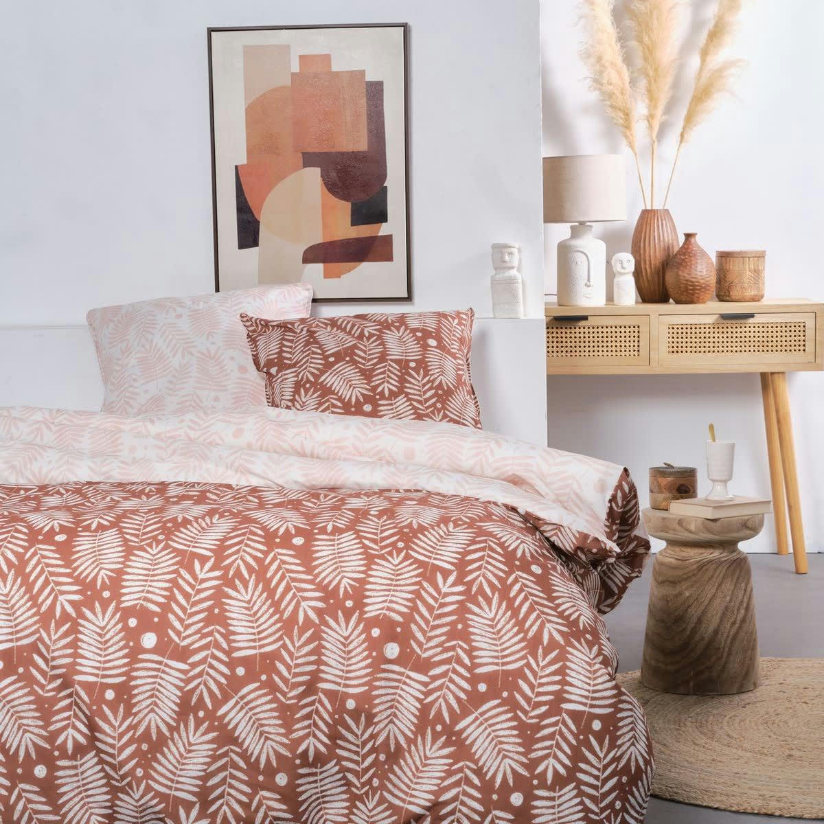 SUNSHINE ALIX - Parure de lit imprimé en coton orange 140x200