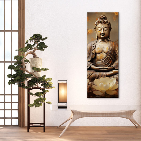 Feeby Obraz na płótnie, Budda z kwiatami zen 30x90